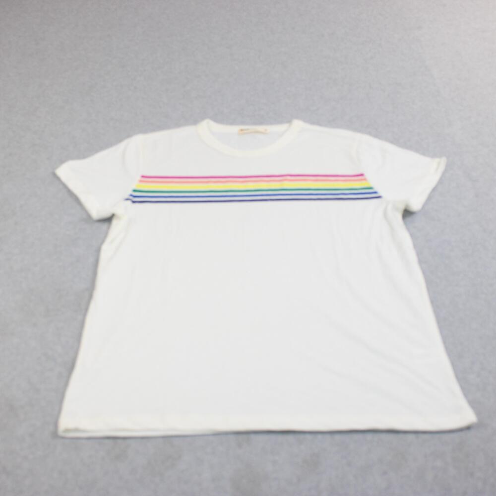 Marine Layer Shirt Women Medium White Rainbow Stripe Crewneck Tee Made USA Comfy